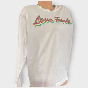 Victoria's Secret PINK Lg Long Sleeve Campus Tee Bling Rainbow Oversized